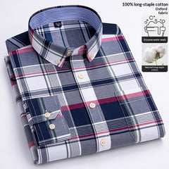 Mens Long-sleeve Oxford-cotton Shirt For Young And Middle-aged Men