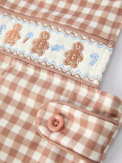 Christmas Vintage-Style Plaid Embroidered Gingerbread and Bows Boy Romper