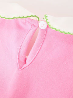 Girls Christmas Pink Bow & Christmas Tree Peter Pan Collar Dress
