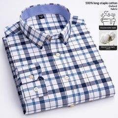 Mens Long-sleeve Oxford-cotton Shirt For Young And Middle-aged Men
