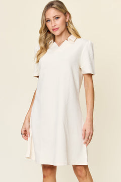 Double Take Full Size Texture Collared Neck Short Sleeve Dress Textured Dress For Women
