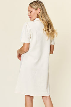 Double Take Full Size Texture Collared Neck Short Sleeve Dress Textured Dress For Women