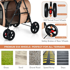 4-in-1 Double Pet Stroller with Detachable Carrier and Travel Carriage