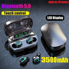 STEVVEX 3500mAh LED Bluetooth Wireless Earphones Headphones Earbuds TWS Touch Control Sport Headset Noise Cancel Earphone Headphone
