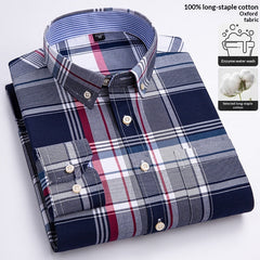 Mens Long-sleeve Oxford-cotton Shirt For Young And Middle-aged Men