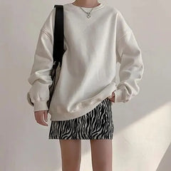 New Spring Fleece Thick Sweatshirt Vintage Solid Warm O Neck Pullover Grey Brown Lady New All-Match Hooded Autumn Women Pullover Round Neck Large Size Loose Long Sleeve Sweatshirt